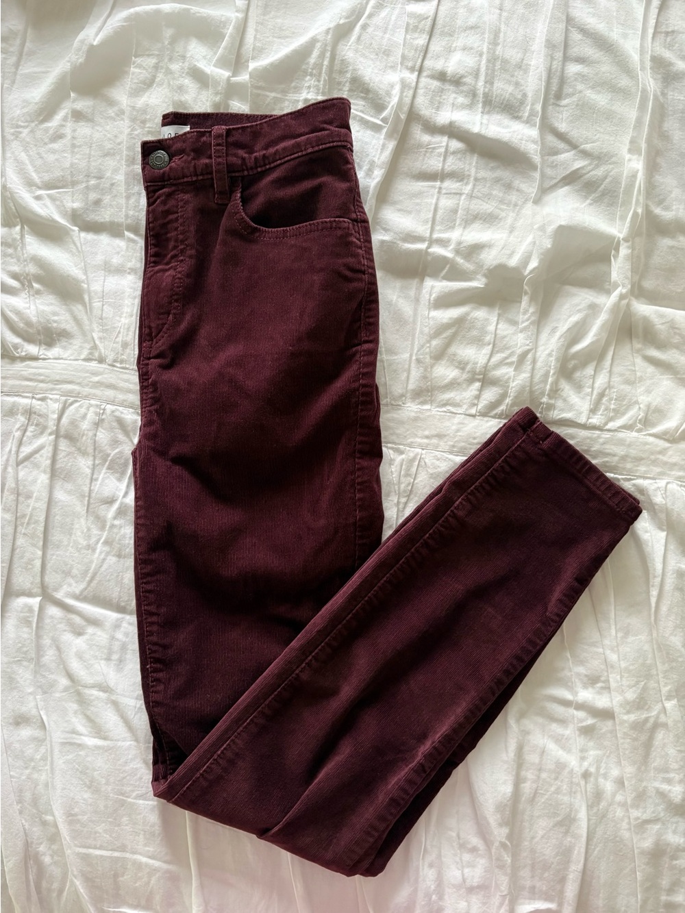 LOFT High-Rise Skinny Corduroy Pants in Deep Burgundy